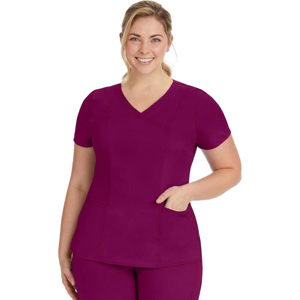 imageHealing Hands Scrubs for Women Mock Wrap Neck Top 2 Pocket Purple Label Womens Scrub Top 2172 JordanWine