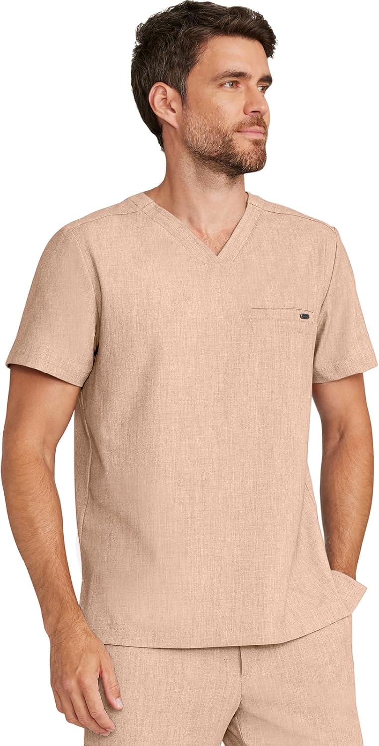 imageHealing Hands Mens Scrub Top VNeck with 1 Pocket ampamp 360 Stretch Fabric HH758Desert Taupe