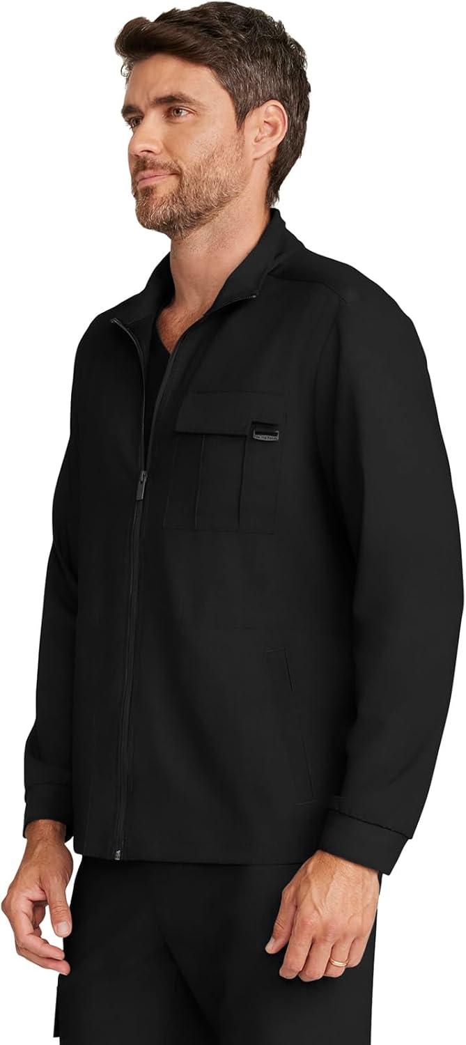 imageHealing Hands Scrub Jacket for Men Zip Front Utility Jacket with 4 Pockets HH361Black