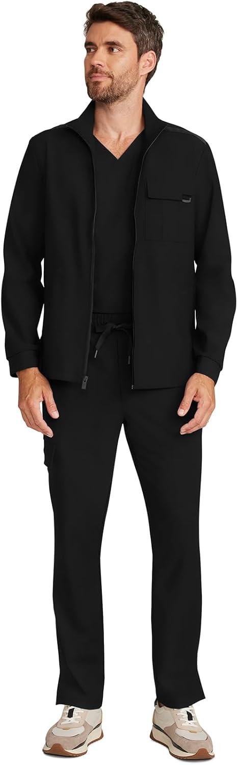 imageHealing Hands Scrub Jacket for Men Zip Front Utility Jacket with 4 Pockets HH361Black
