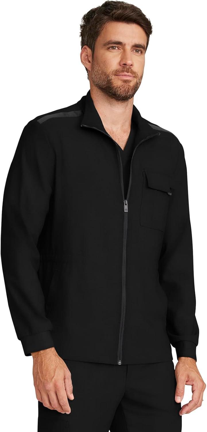 imageHealing Hands Scrub Jacket for Men Zip Front Utility Jacket with 4 Pockets HH361Black
