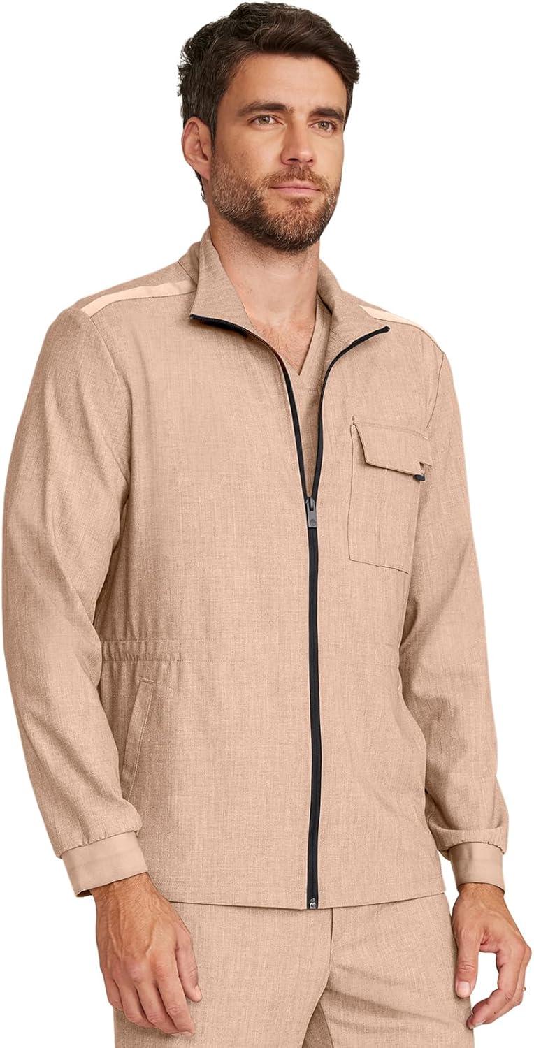 imageHealing Hands Scrub Jacket for Men Zip Front Utility Jacket with 4 Pockets HH361Desert Taupe