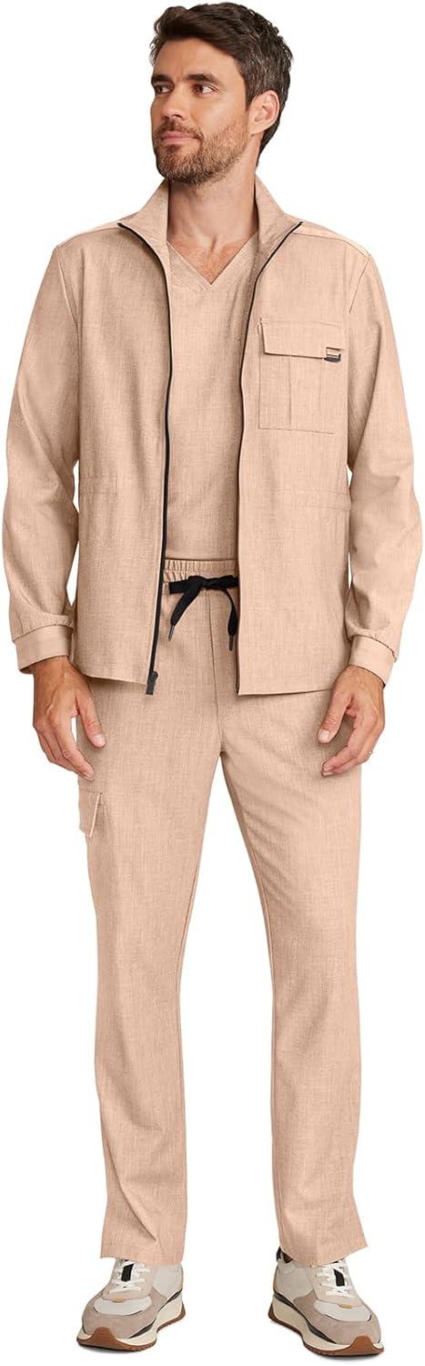 imageHealing Hands Scrub Jacket for Men Zip Front Utility Jacket with 4 Pockets HH361Desert Taupe