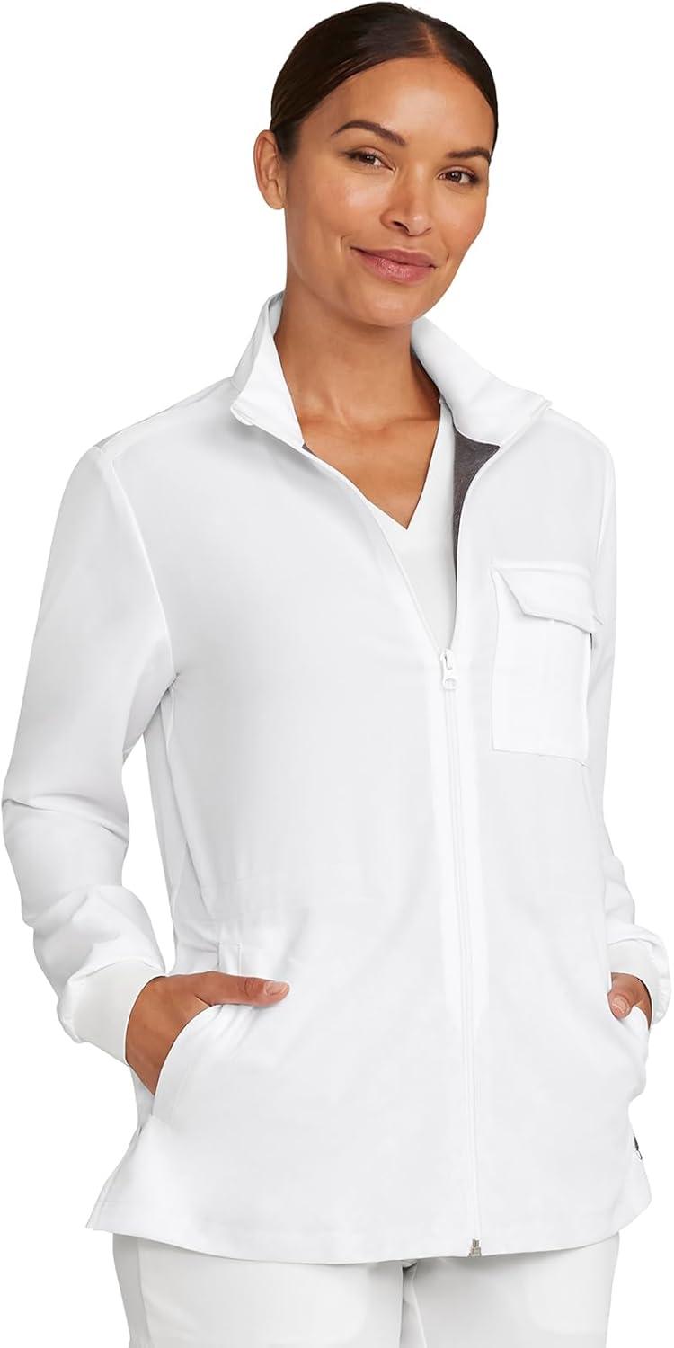 imageHealing Hands Scrub Jackets for Woman ZipFront Utility Jacket with 4 Pockets HH360White Gardenia
