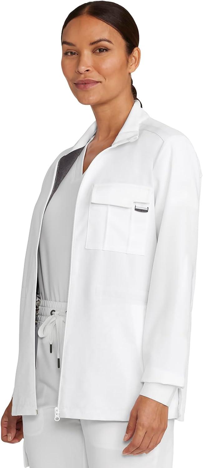 imageHealing Hands Scrub Jackets for Woman ZipFront Utility Jacket with 4 Pockets HH360White Gardenia