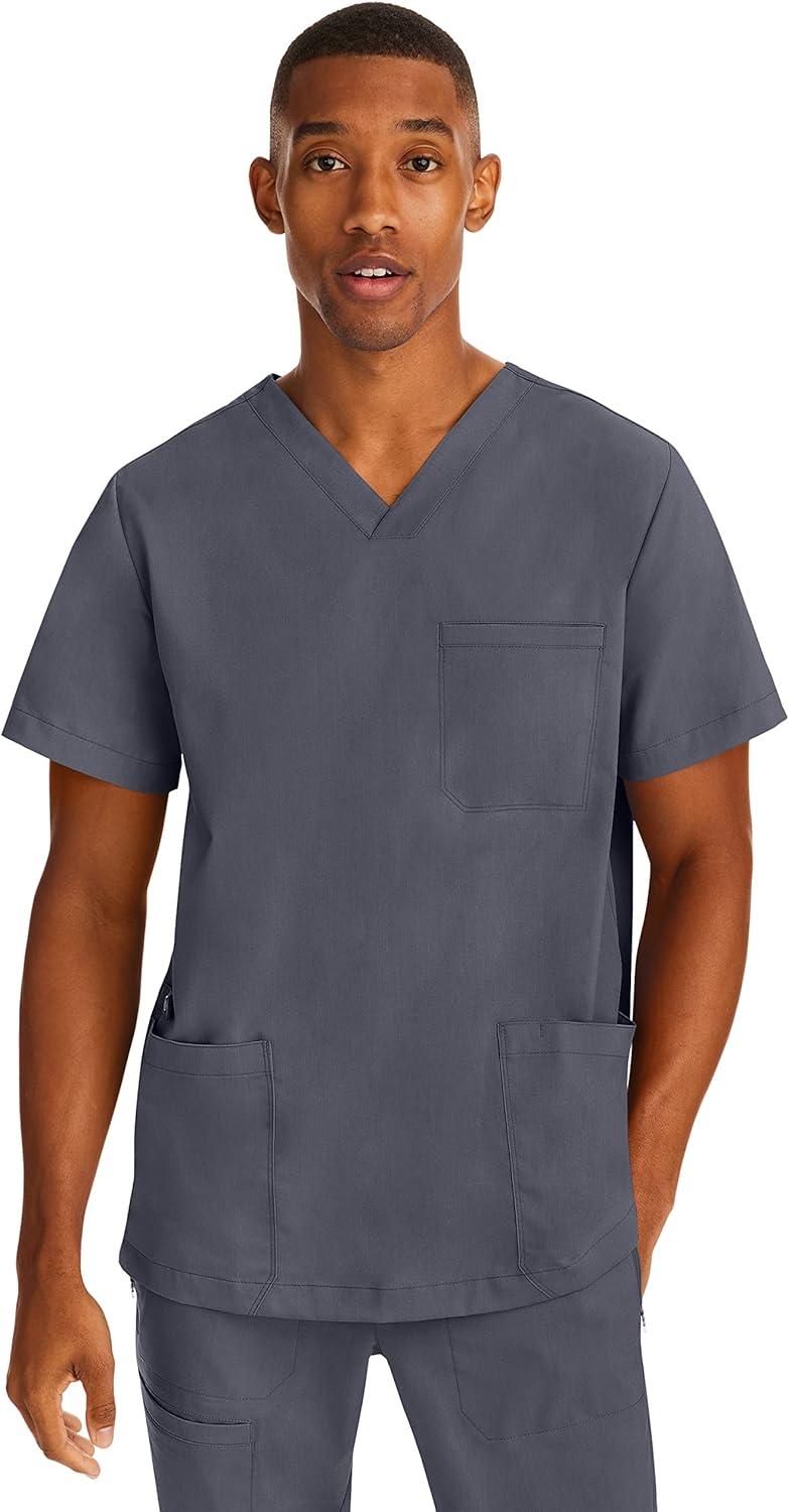 imageHealing Hands Scrubs for Men Modern Fit Scrub Top Jake with 3 Patch Pockets Side Vents and Stretchy Fabric 2331Pewter