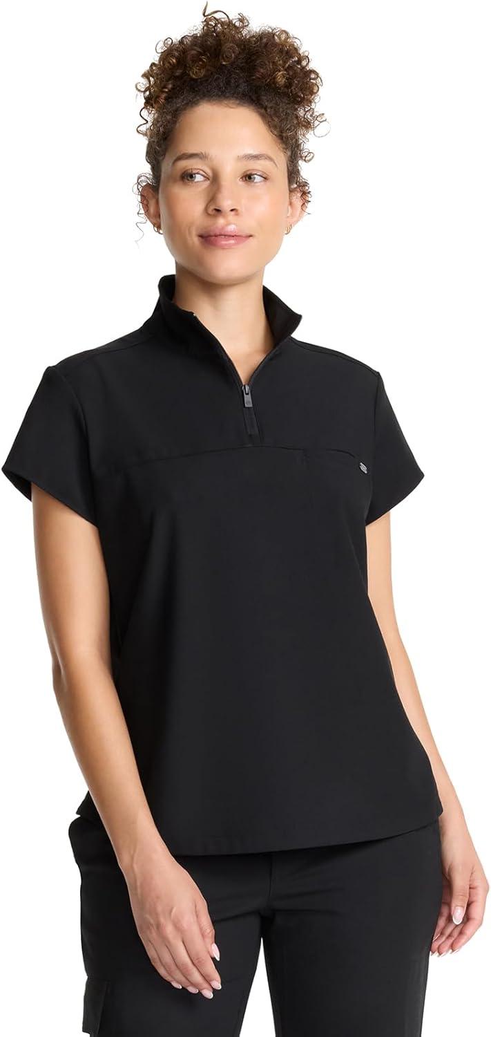 imageHealing Hands Scrubs for Women Scrub Top with Zip Stand Collar 360 Stretch HH752Black
