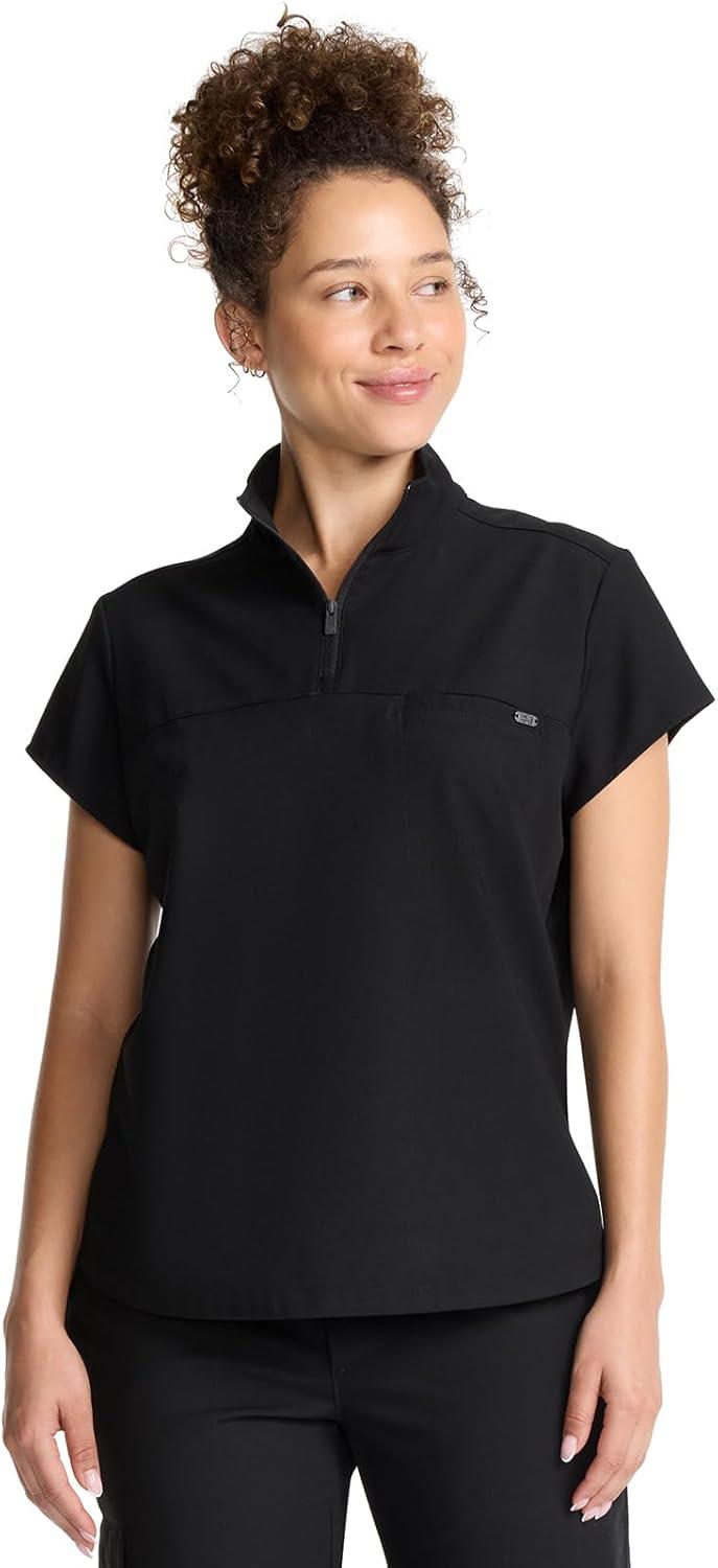 imageHealing Hands Scrubs for Women Scrub Top with Zip Stand Collar 360 Stretch HH752Black