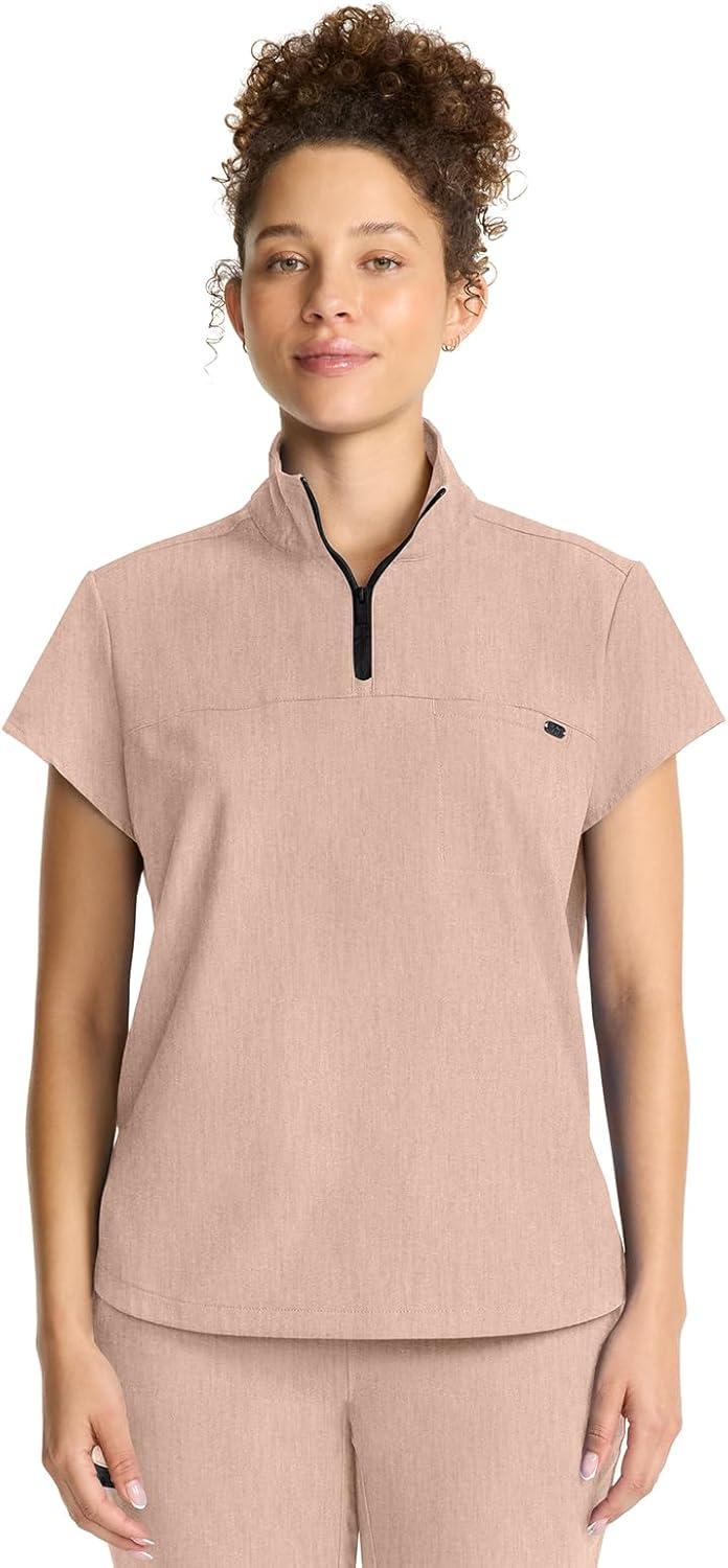 imageHealing Hands Scrubs for Women Scrub Top with Zip Stand Collar 360 Stretch HH752Desert Taupe
