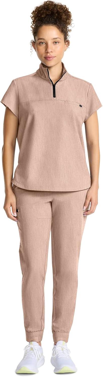 imageHealing Hands Scrubs for Women Scrub Top with Zip Stand Collar 360 Stretch HH752Desert Taupe