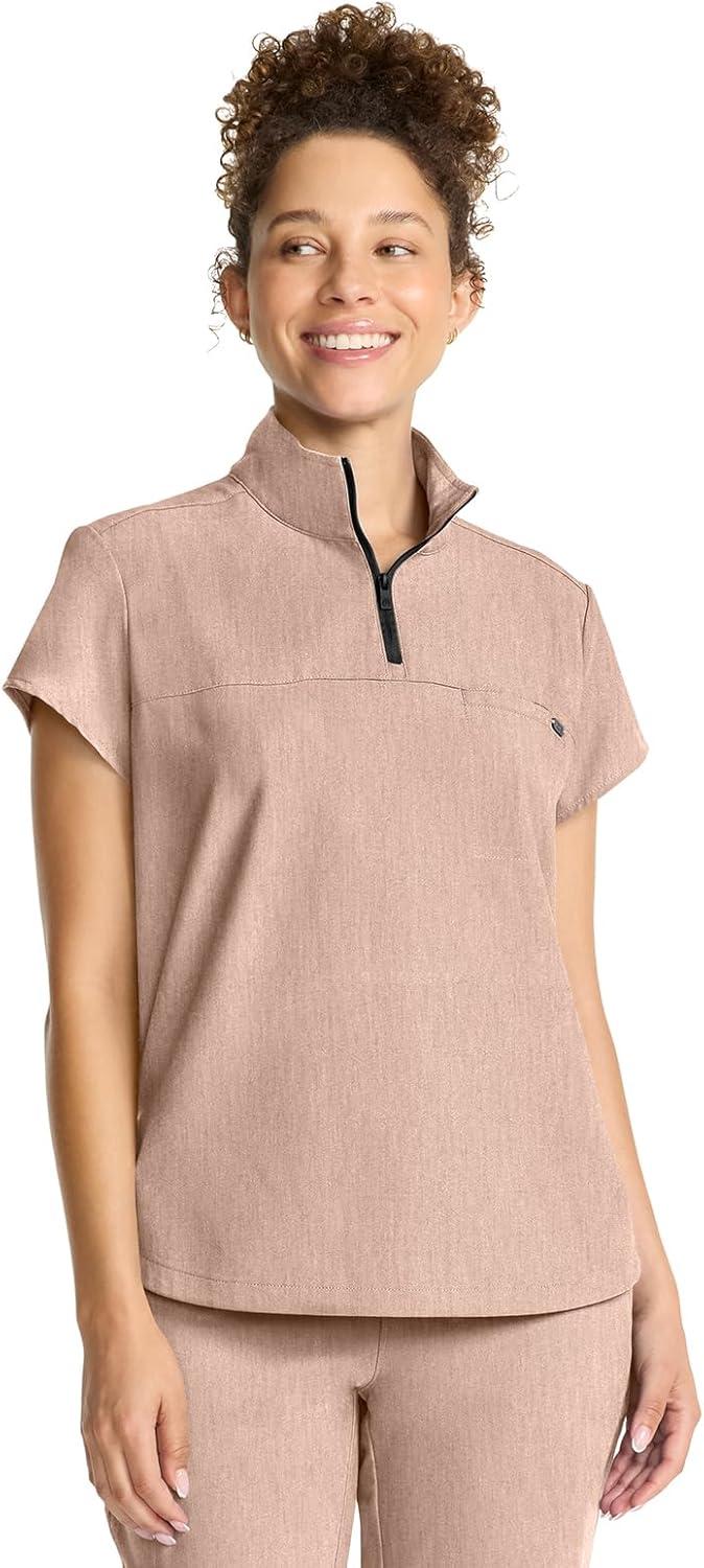 imageHealing Hands Scrubs for Women Scrub Top with Zip Stand Collar 360 Stretch HH752Desert Taupe