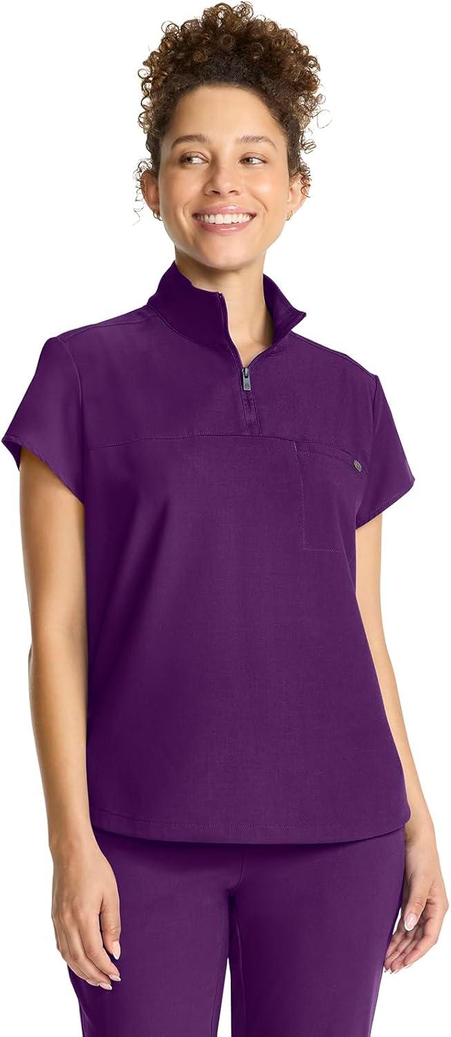 imageHealing Hands Scrubs for Women Scrub Top with Zip Stand Collar 360 Stretch HH752Eggplant
