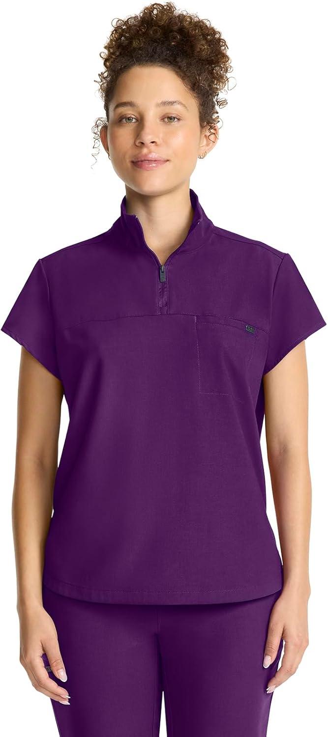 imageHealing Hands Scrubs for Women Scrub Top with Zip Stand Collar 360 Stretch HH752Eggplant