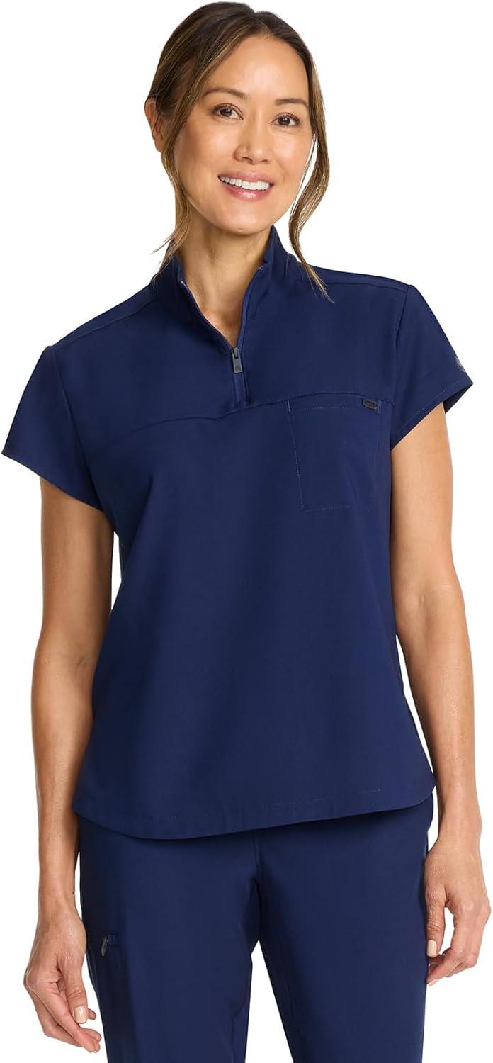 imageHealing Hands Scrubs for Women Scrub Top with Zip Stand Collar 360 Stretch HH752Navy