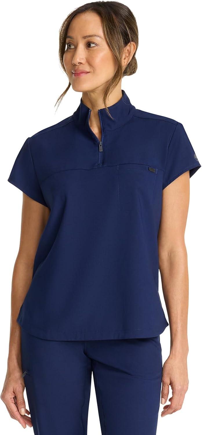 imageHealing Hands Scrubs for Women Scrub Top with Zip Stand Collar 360 Stretch HH752Navy