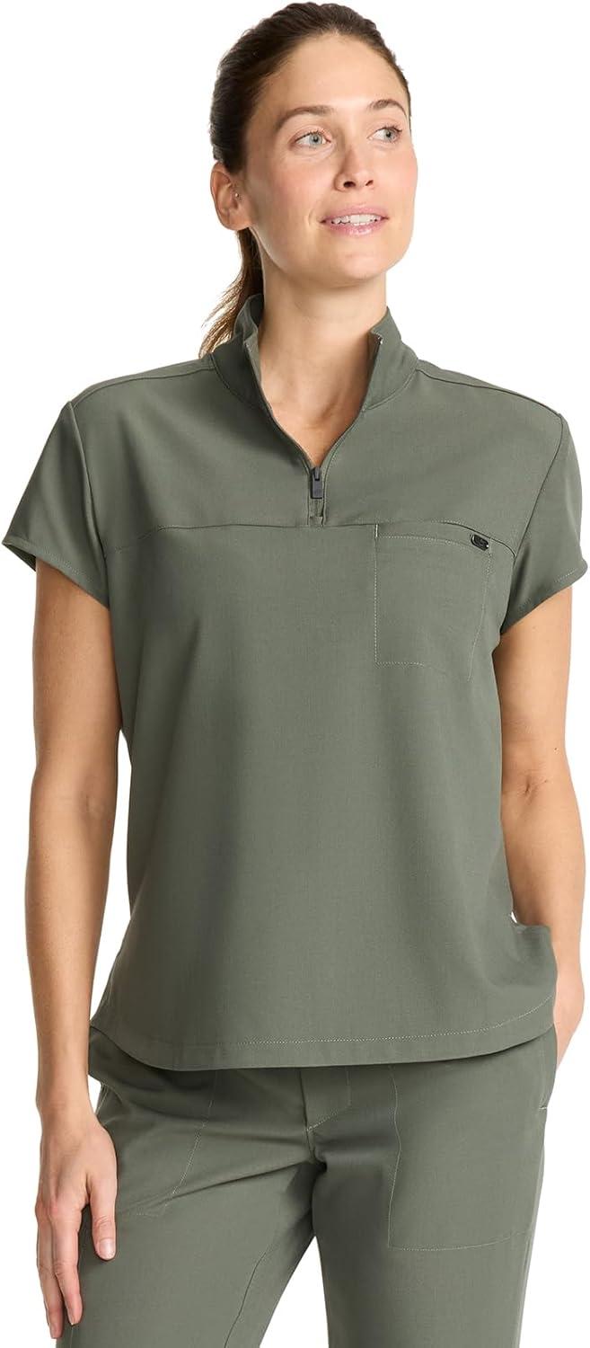 imageHealing Hands Scrubs for Women Scrub Top with Zip Stand Collar 360 Stretch HH752Olive