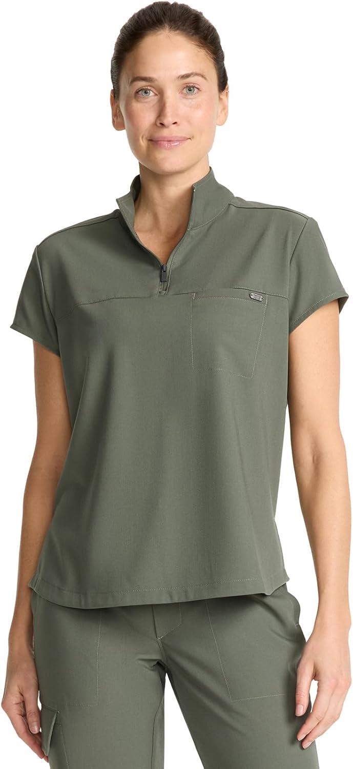 imageHealing Hands Scrubs for Women Scrub Top with Zip Stand Collar 360 Stretch HH752Olive