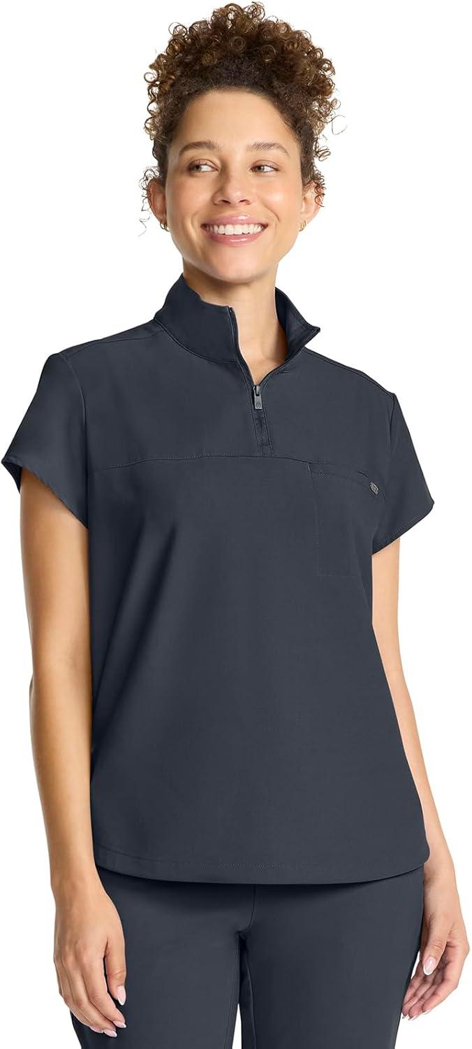 imageHealing Hands Scrubs for Women Scrub Top with Zip Stand Collar 360 Stretch HH752Pewter