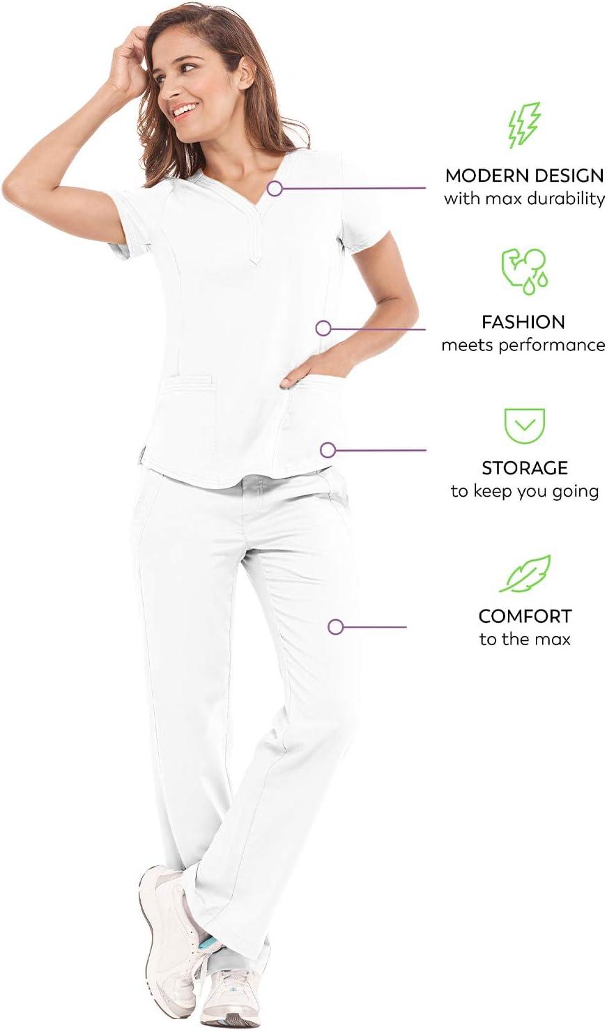 imageHealing Hands Scrubs for Women YNeck Jane Modern Fit Triple Stitch Detail 2 Pockets 2Way Stretch ampamp Shirttail Hem 2167White