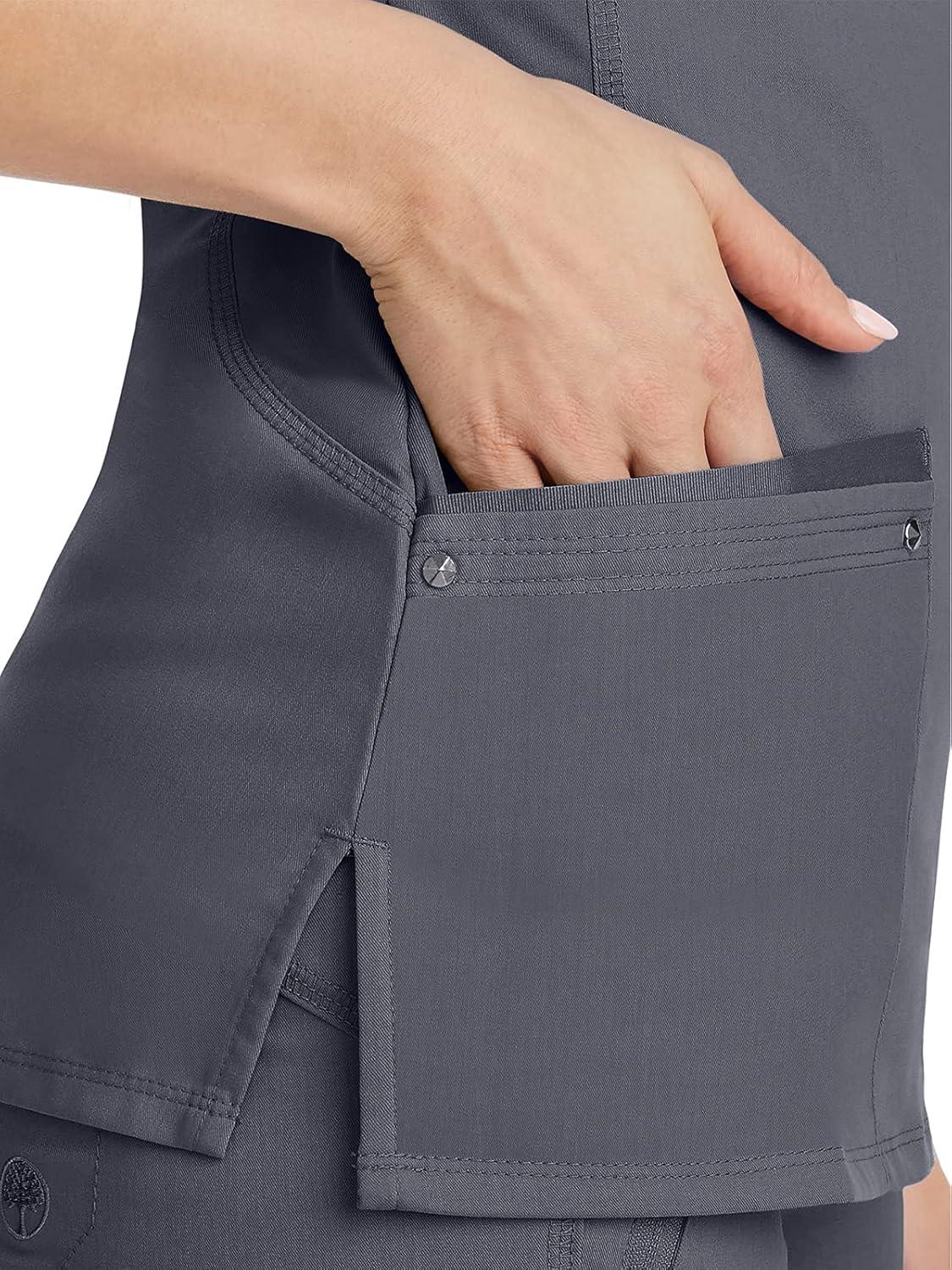 imageHealing Hands Womens Scrub Top VNeck with 2 Pockets 2Way Stretch and Yoga Knit Side Panels for Slim Fit 2245Pewter