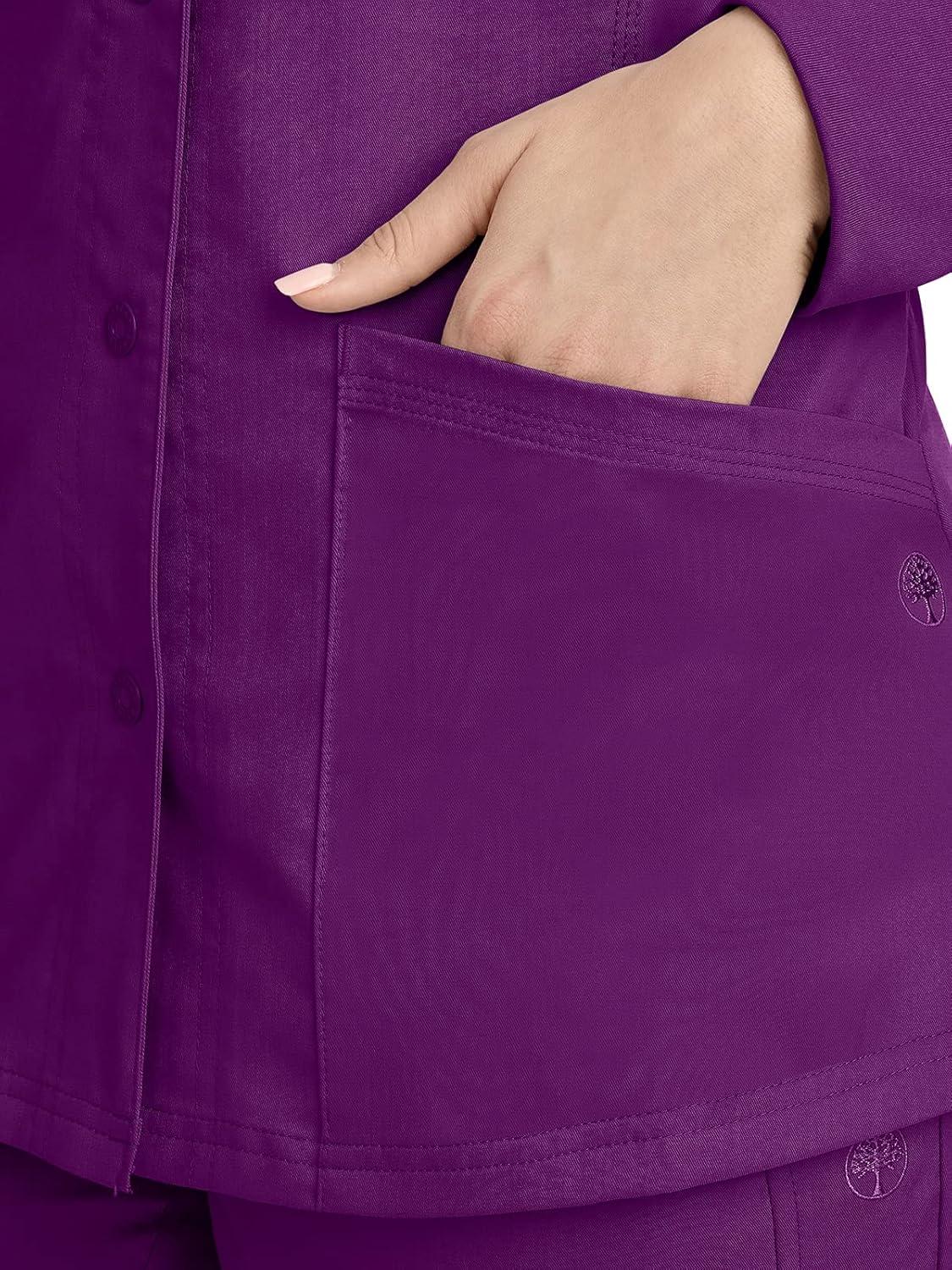 imageHealing Hands Womens Snap Front Scrub Jacket Daisy 2Way Stretch Uniform 5063Eggplant