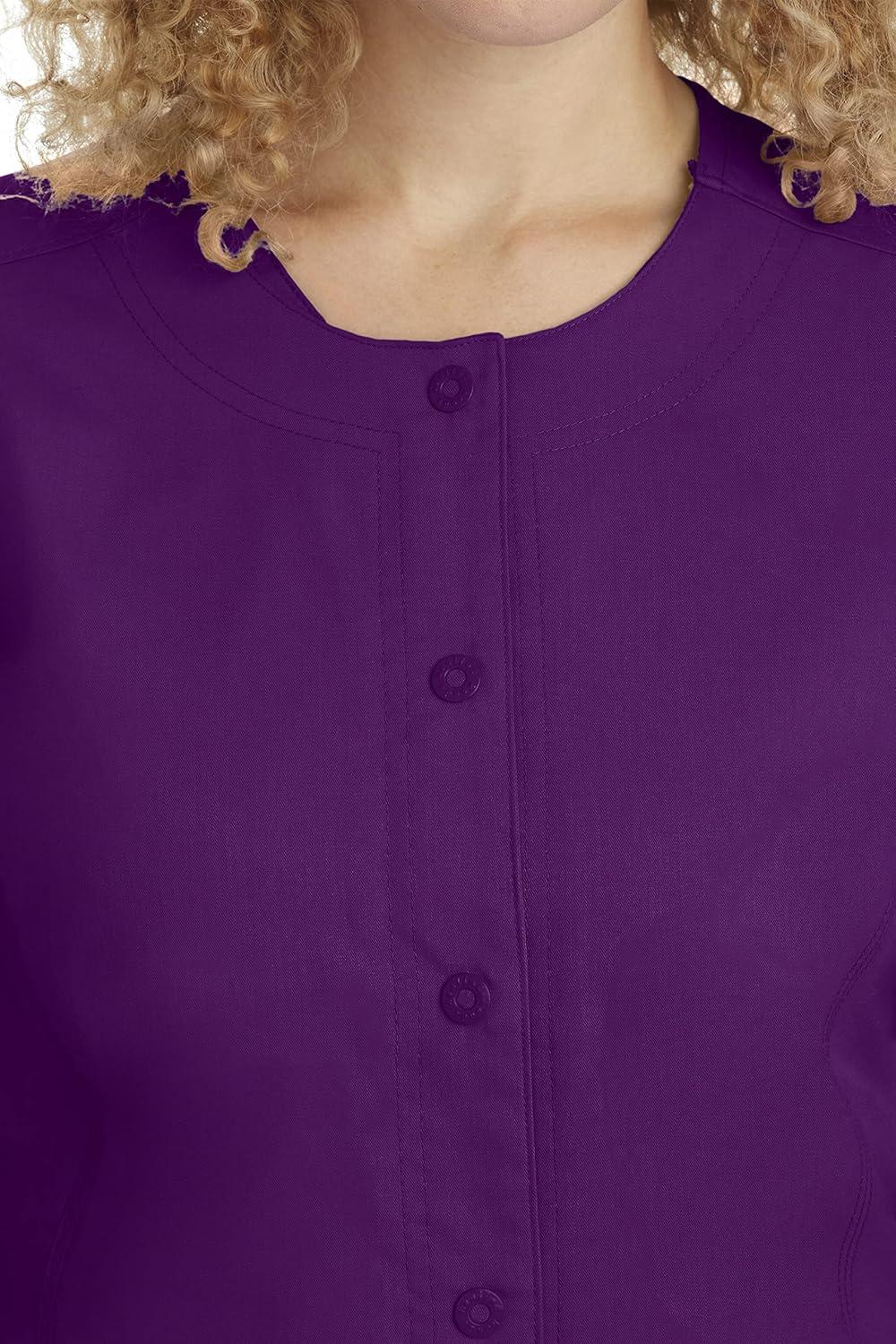 imageHealing Hands Womens Snap Front Scrub Jacket Daisy 2Way Stretch Uniform 5063Eggplant