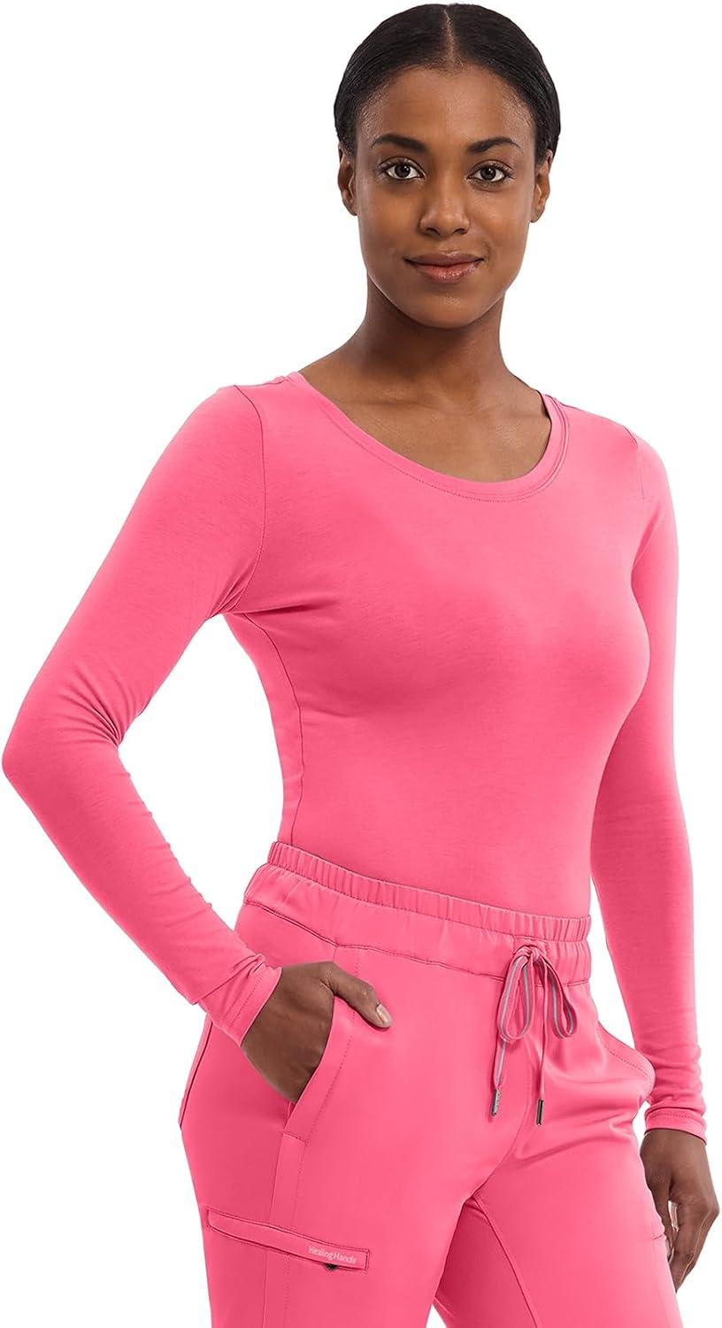 imageHealing Hands Womens Underscrub Soft Knit Melissa Longsleeve Scrub Tee with Breathable ampamp Easy Care Fabric 5047Carnation Pink