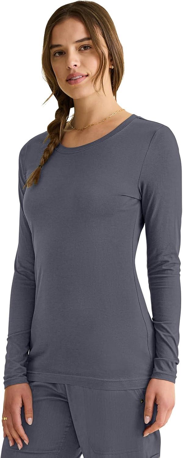 imageHealing Hands Womens Underscrub Soft Knit Melissa Longsleeve Scrub Tee with Breathable ampamp Easy Care Fabric 5047Ceil Pewter Black 3 Pack