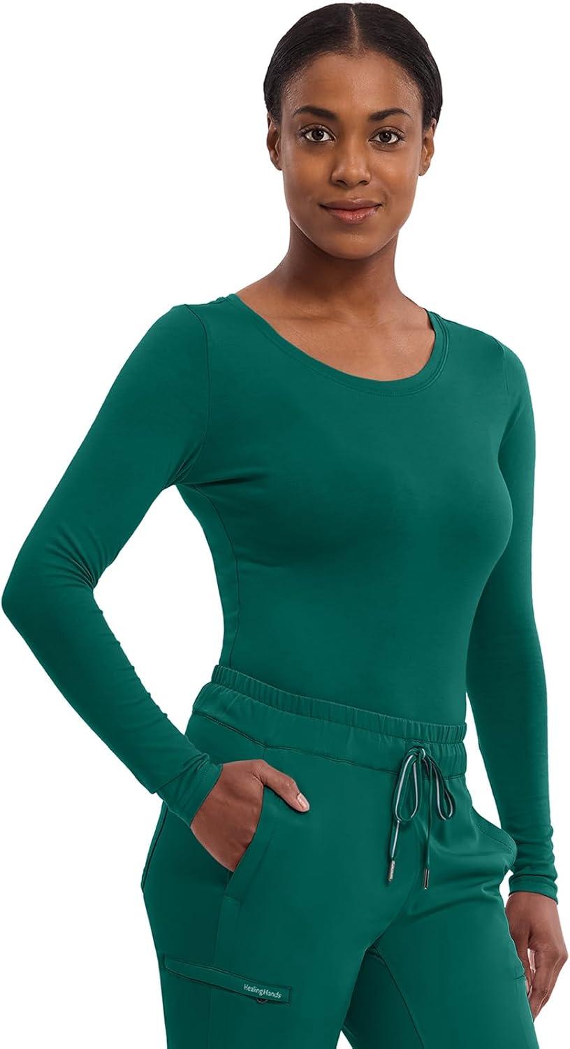 imageHealing Hands Womens Underscrub Soft Knit Melissa Longsleeve Scrub Tee with Breathable ampamp Easy Care Fabric 5047Hunter