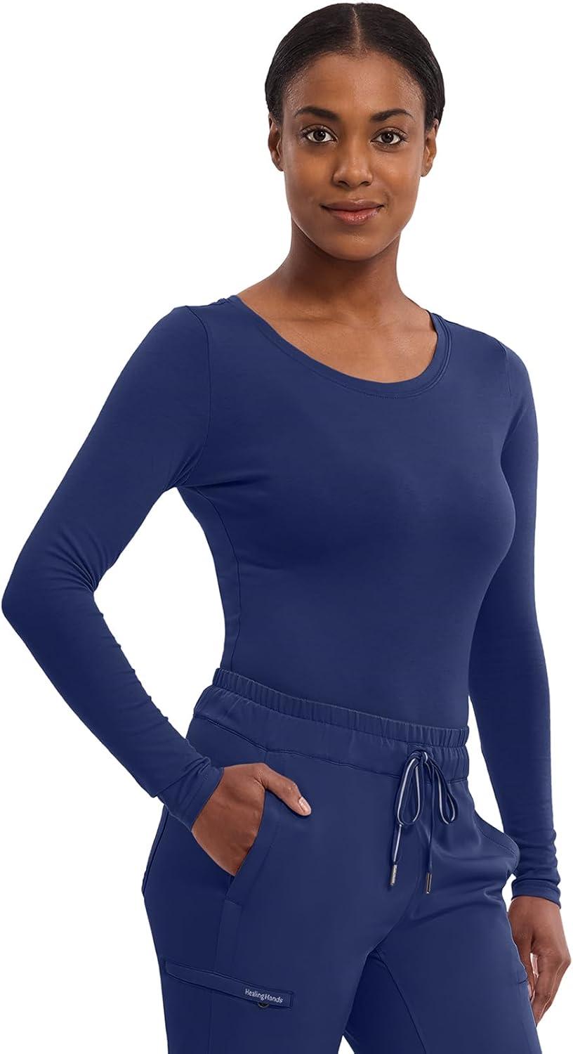 imageHealing Hands Womens Underscrub Soft Knit Melissa Longsleeve Scrub Tee with Breathable ampamp Easy Care Fabric 5047Navy
