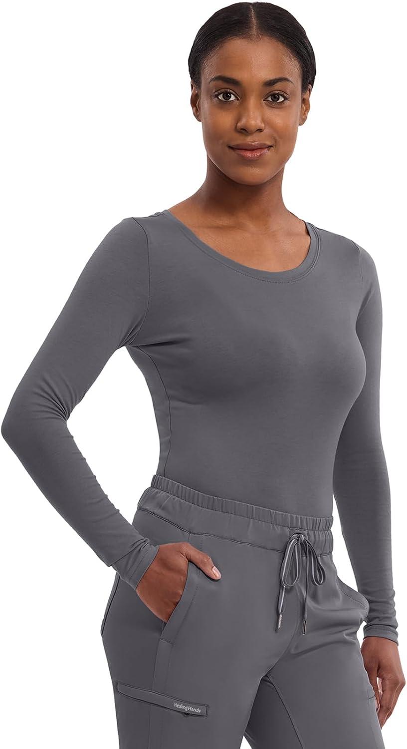 imageHealing Hands Womens Underscrub Soft Knit Melissa Longsleeve Scrub Tee with Breathable ampamp Easy Care Fabric 5047Pewter