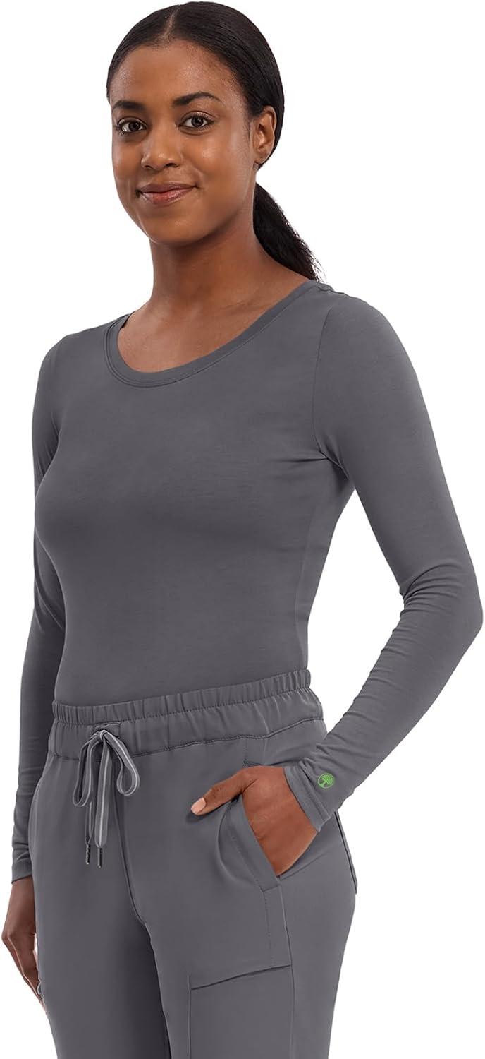 imageHealing Hands Womens Underscrub Soft Knit Melissa Longsleeve Scrub Tee with Breathable ampamp Easy Care Fabric 5047Pewter