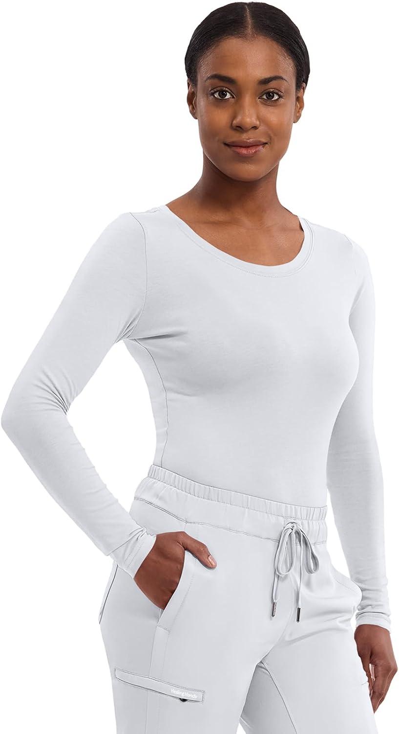 imageHealing Hands Womens Underscrub Soft Knit Melissa Longsleeve Scrub Tee with Breathable ampamp Easy Care Fabric 5047White