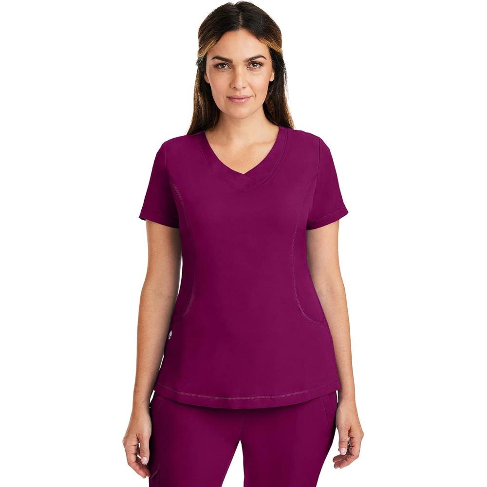 imageHealing Hands 4 Pocket Women Scrub Top VNeck HH360 2264 Sloan Scrubs for Women Stretch FabricWine