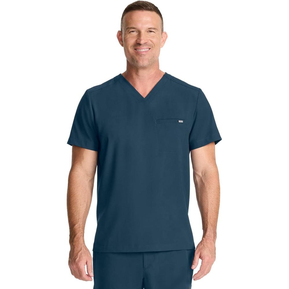 imageHealing Hands Mens Scrub Top VNeck with 1 Pocket ampamp 360 Stretch Fabric HH758Caribbean Blue