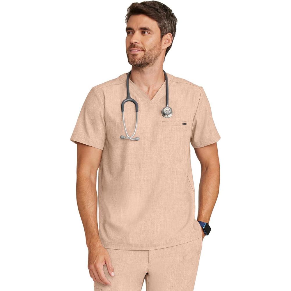 imageHealing Hands Mens Scrub Top VNeck with 1 Pocket ampamp 360 Stretch Fabric HH758Desert Taupe