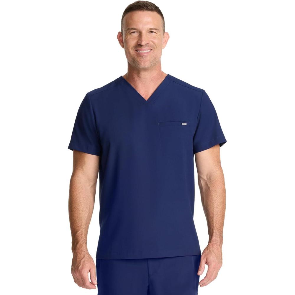 imageHealing Hands Mens Scrub Top VNeck with 1 Pocket ampamp 360 Stretch Fabric HH758Navy