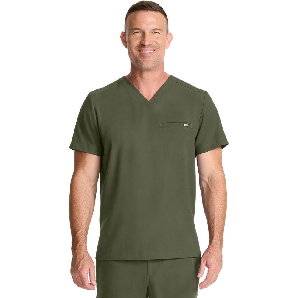 imageHealing Hands Mens Scrub Top VNeck with 1 Pocket ampamp 360 Stretch Fabric HH758Olive