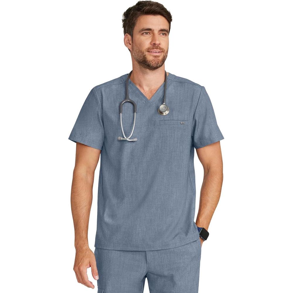 imageHealing Hands Mens Scrub Top VNeck with 1 Pocket ampamp 360 Stretch Fabric HH758Twilight Blue