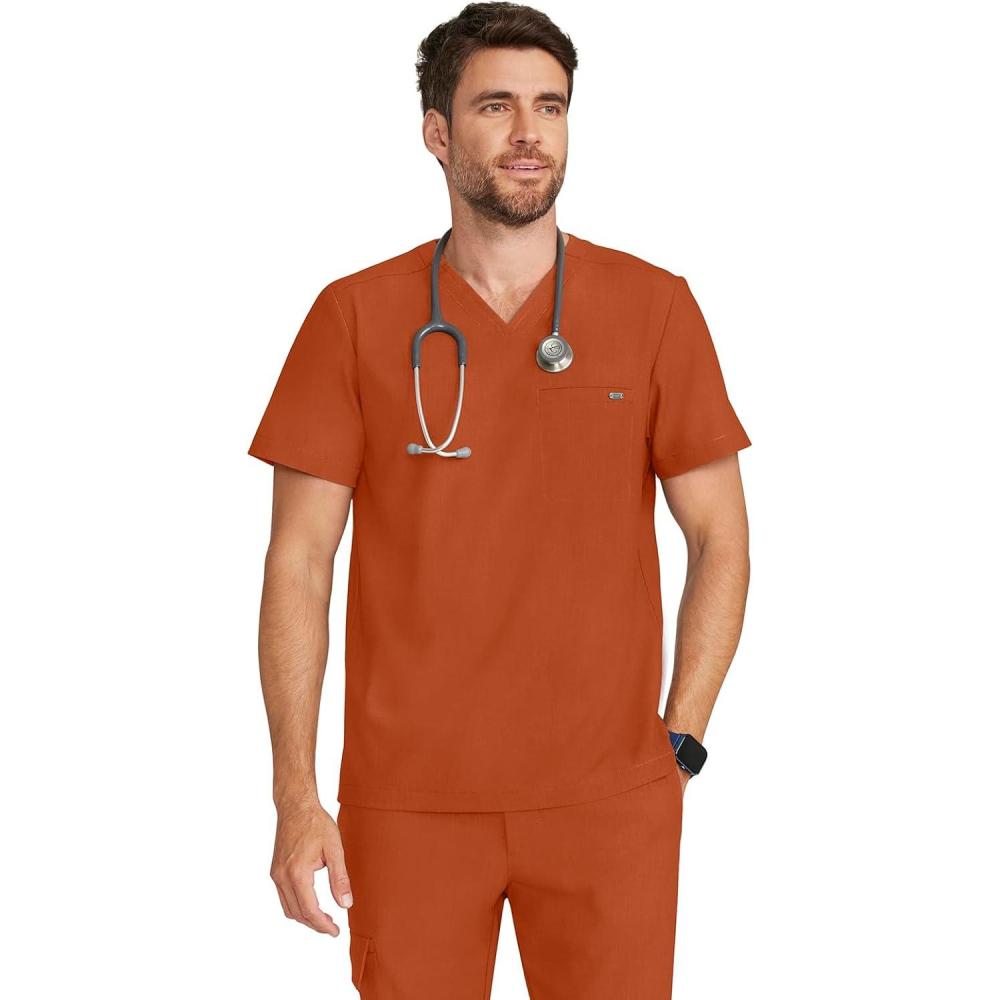 imageHealing Hands Mens Scrub Top VNeck with 1 Pocket ampamp 360 Stretch Fabric HH758Warm Sunrise