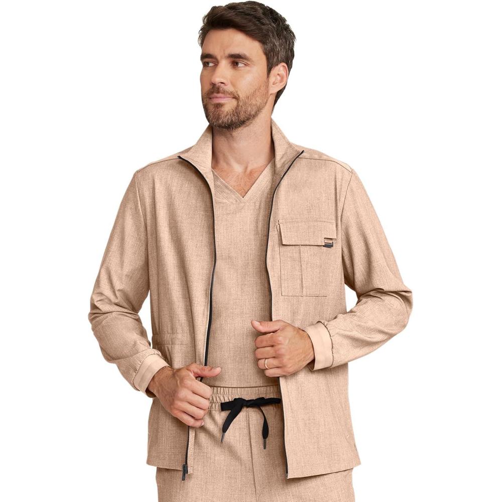 imageHealing Hands Scrub Jacket for Men Zip Front Utility Jacket with 4 Pockets HH361Desert Taupe