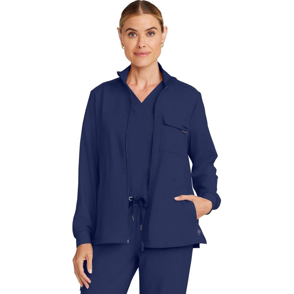 imageHealing Hands Scrub Jackets for Woman ZipFront Utility Jacket with 4 Pockets HH360Navy