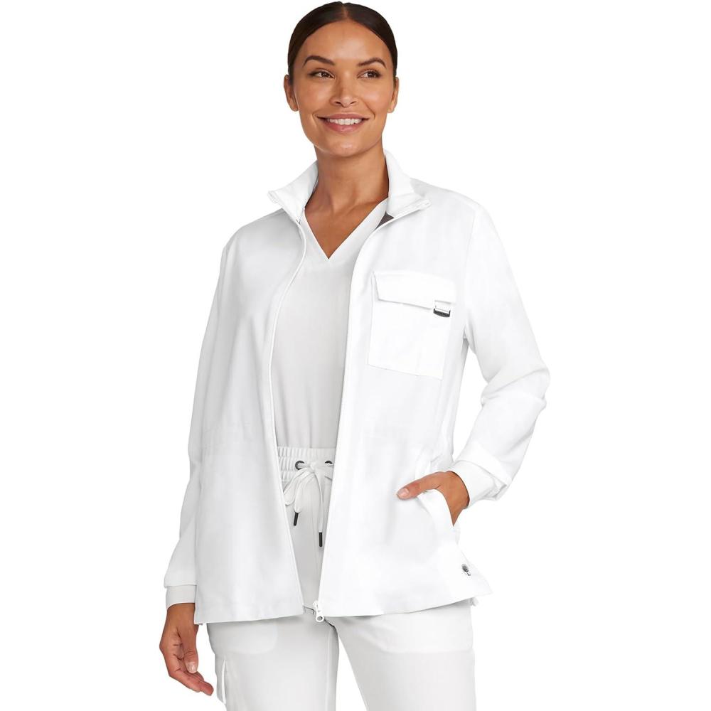 imageHealing Hands Scrub Jackets for Woman ZipFront Utility Jacket with 4 Pockets HH360White Gardenia