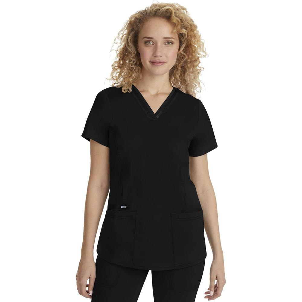 imageHealing Hands Scrub Top for Women with 3 Pockets and Easy Care 2Way Stretch Fabric 2278Black