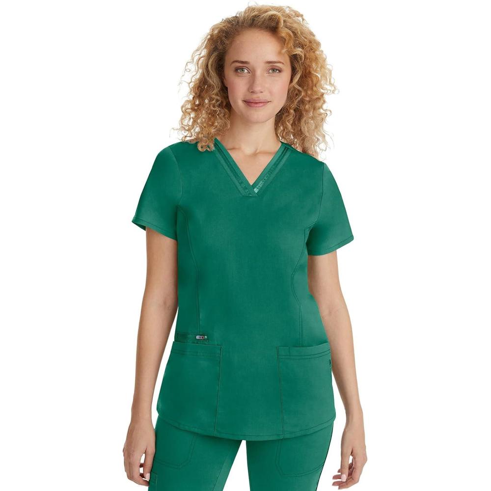 imageHealing Hands Scrub Top for Women with 3 Pockets and Easy Care 2Way Stretch Fabric 2278Hunter