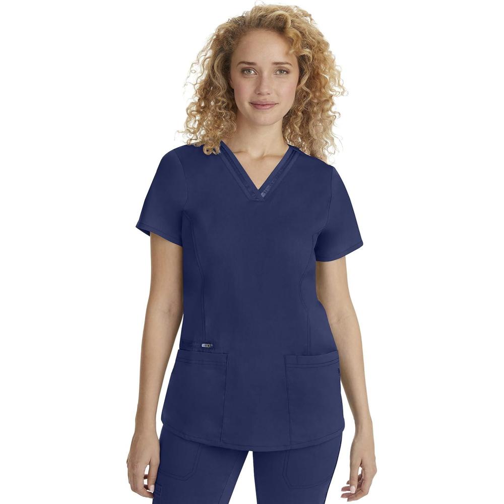 imageHealing Hands Scrub Top for Women with 3 Pockets and Easy Care 2Way Stretch Fabric 2278Navy