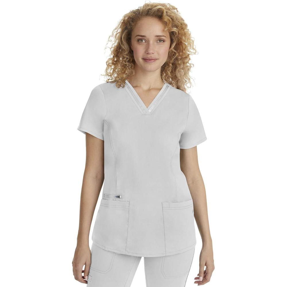 imageHealing Hands Scrub Top for Women with 3 Pockets and Easy Care 2Way Stretch Fabric 2278White