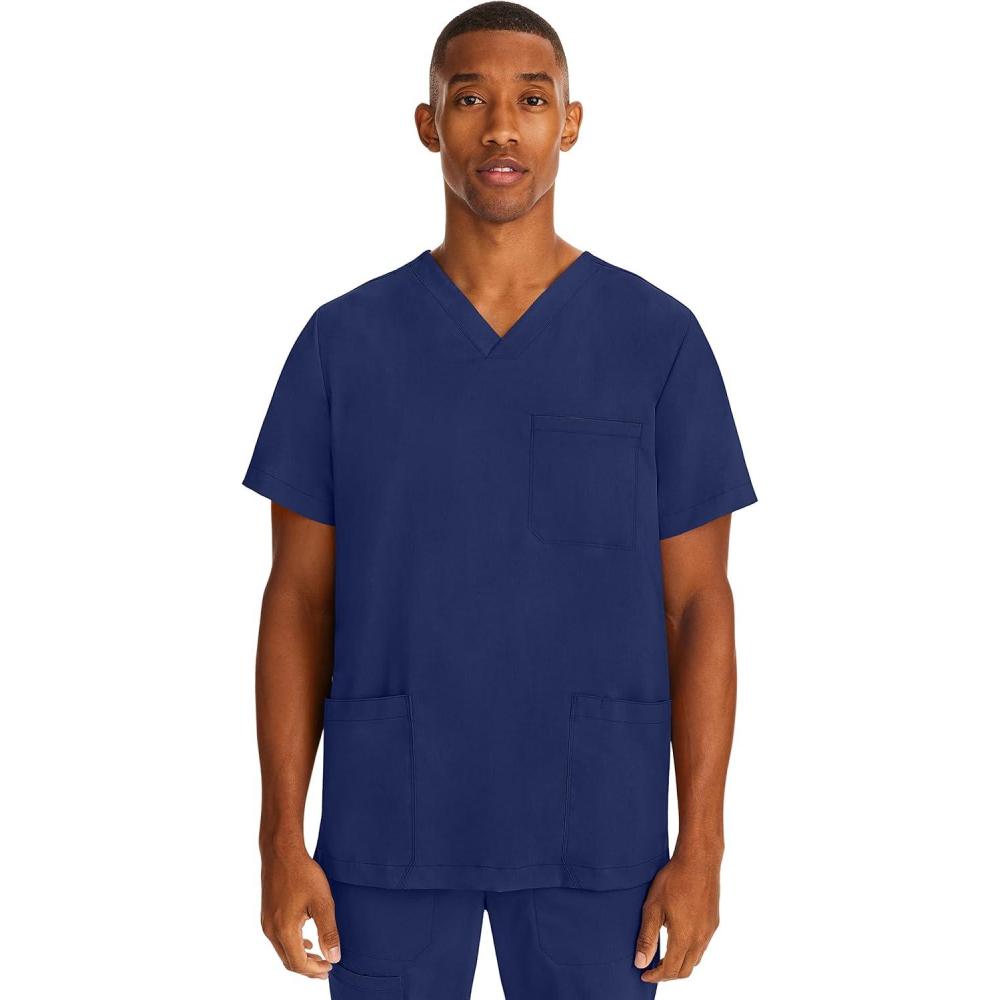 imageHealing Hands Scrubs for Men Modern Fit Scrub Top Jake with 3 Patch Pockets Side Vents and Stretchy Fabric 2331Navy