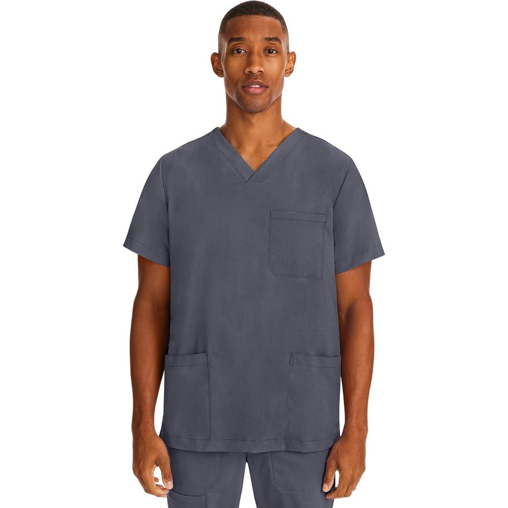 imageHealing Hands Scrubs for Men Modern Fit Scrub Top Jake with 3 Patch Pockets Side Vents and Stretchy Fabric 2331Pewter