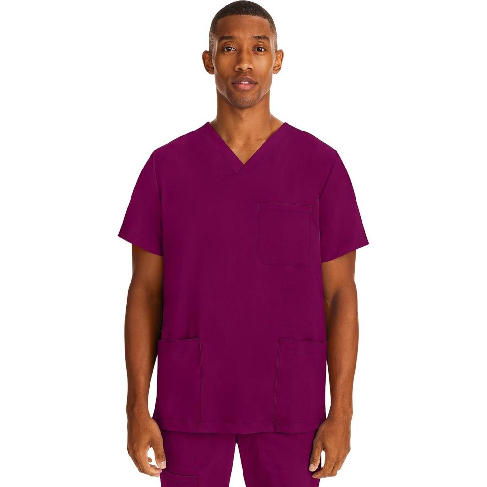 imageHealing Hands Scrubs for Men Modern Fit Scrub Top Jake with 3 Patch Pockets Side Vents and Stretchy Fabric 2331Wine